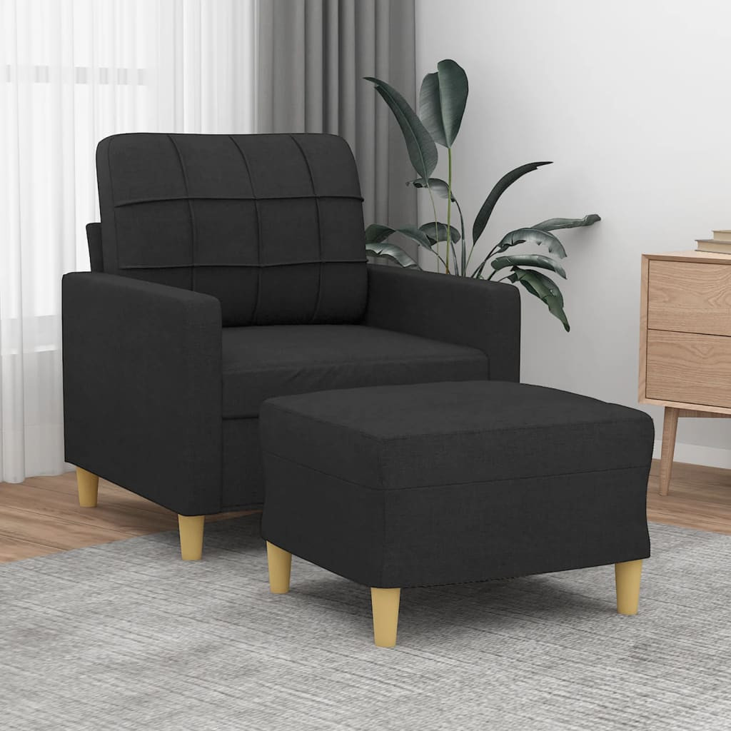 vidaXL Sessel mit Hocker Schwarz 60 cm Stoff