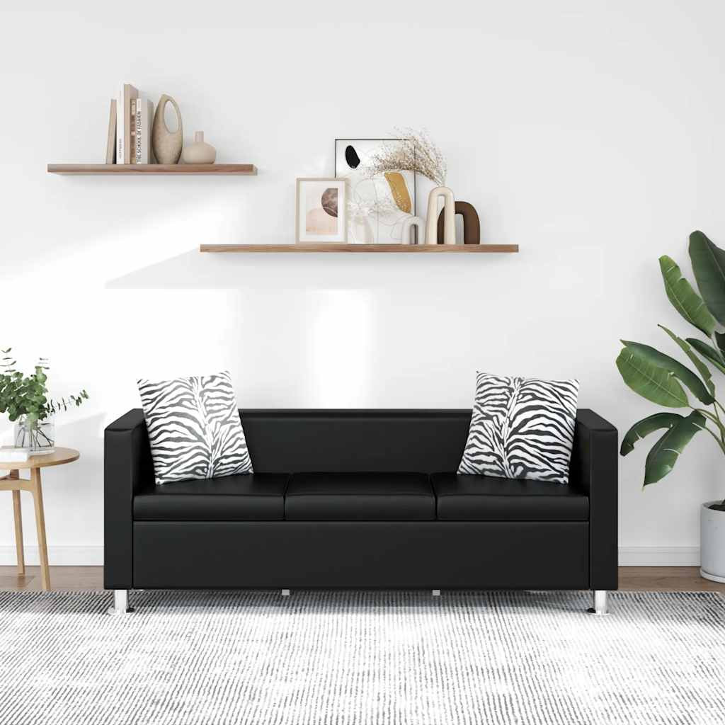 vidaXL Sofa 3-Sitzer Kunstleder Schwarz