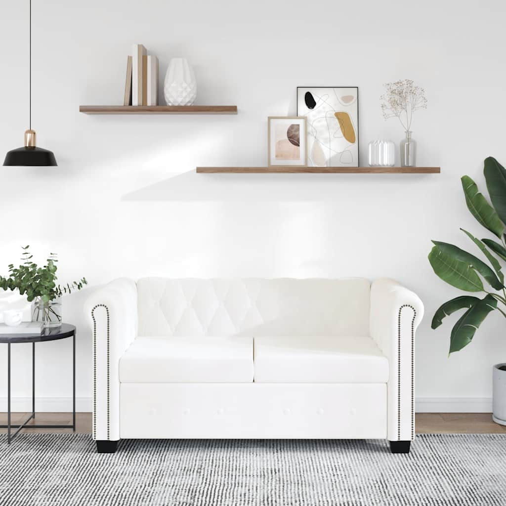 vidaXL Chesterfield-Sofa 2-Sitzer Kunstleder Weiß