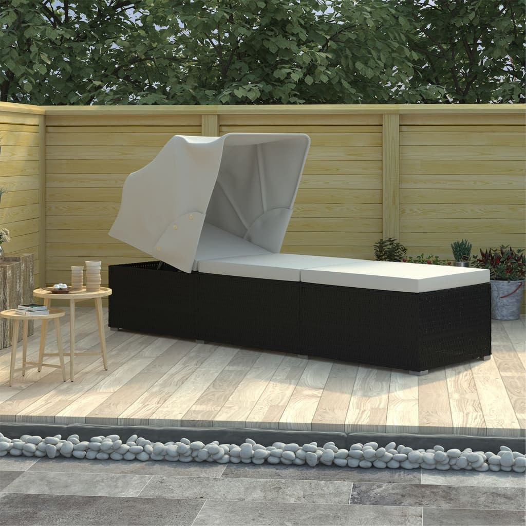 vidaXL Sonnenliege mit Sonnenschutz und Auflagen Poly Rattan Cremeweiß