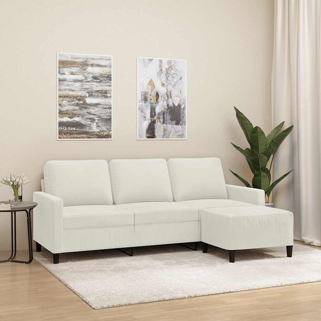 vidaXL 3-Sitzer-Sofa mit Hocker Creme 180 cm Samt