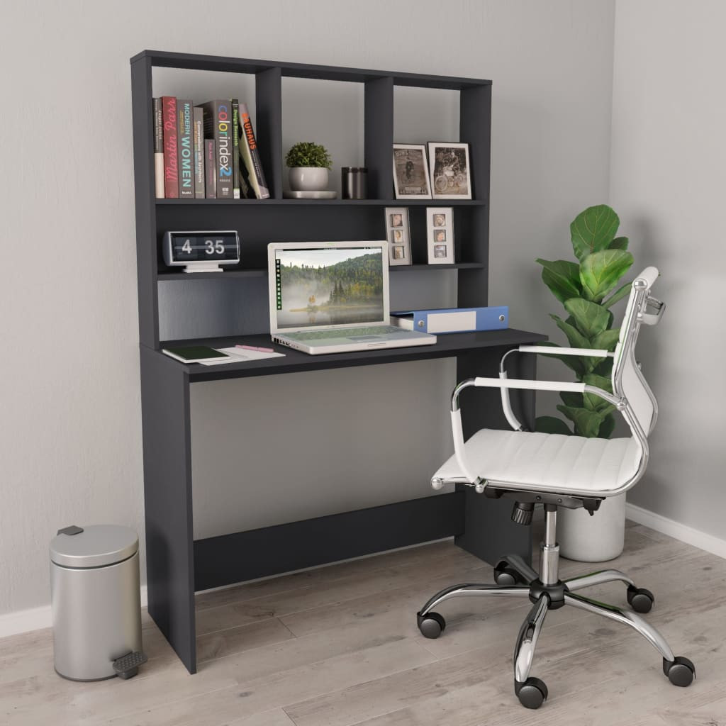 vidaXL Schreibtisch mit Regalen Grau 110x45x157 cm Holzwerkstoff