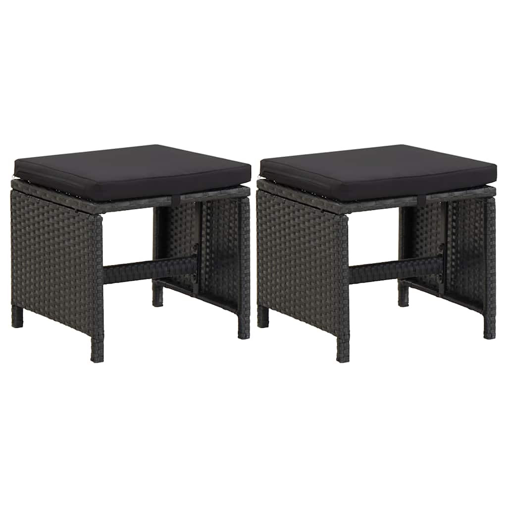 vidaXL Gartenhocker mit Kissen 2 Stk. Poly Rattan Schwarz