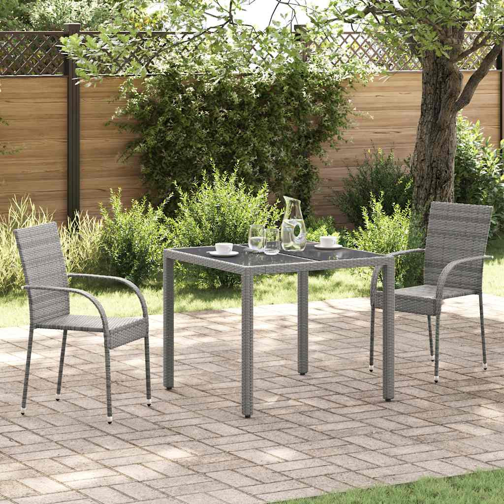 vidaXL Gartenstühle Stapelbar 2 Stk. Grau Poly Rattan