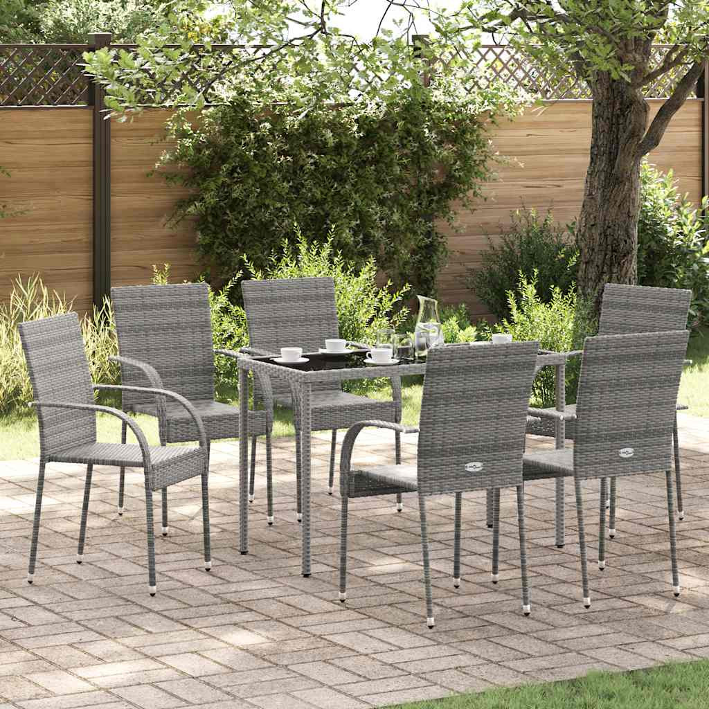 vidaXL Gartenstühle Stapelbar 6 Stk. Grau Poly Rattan