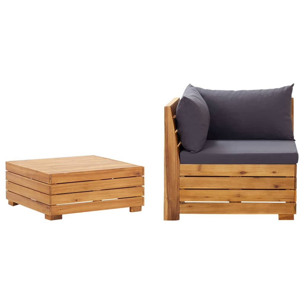 vidaXL 2-tlg. Garten-Lounge-Set mit Kissen Massivholz Akazie