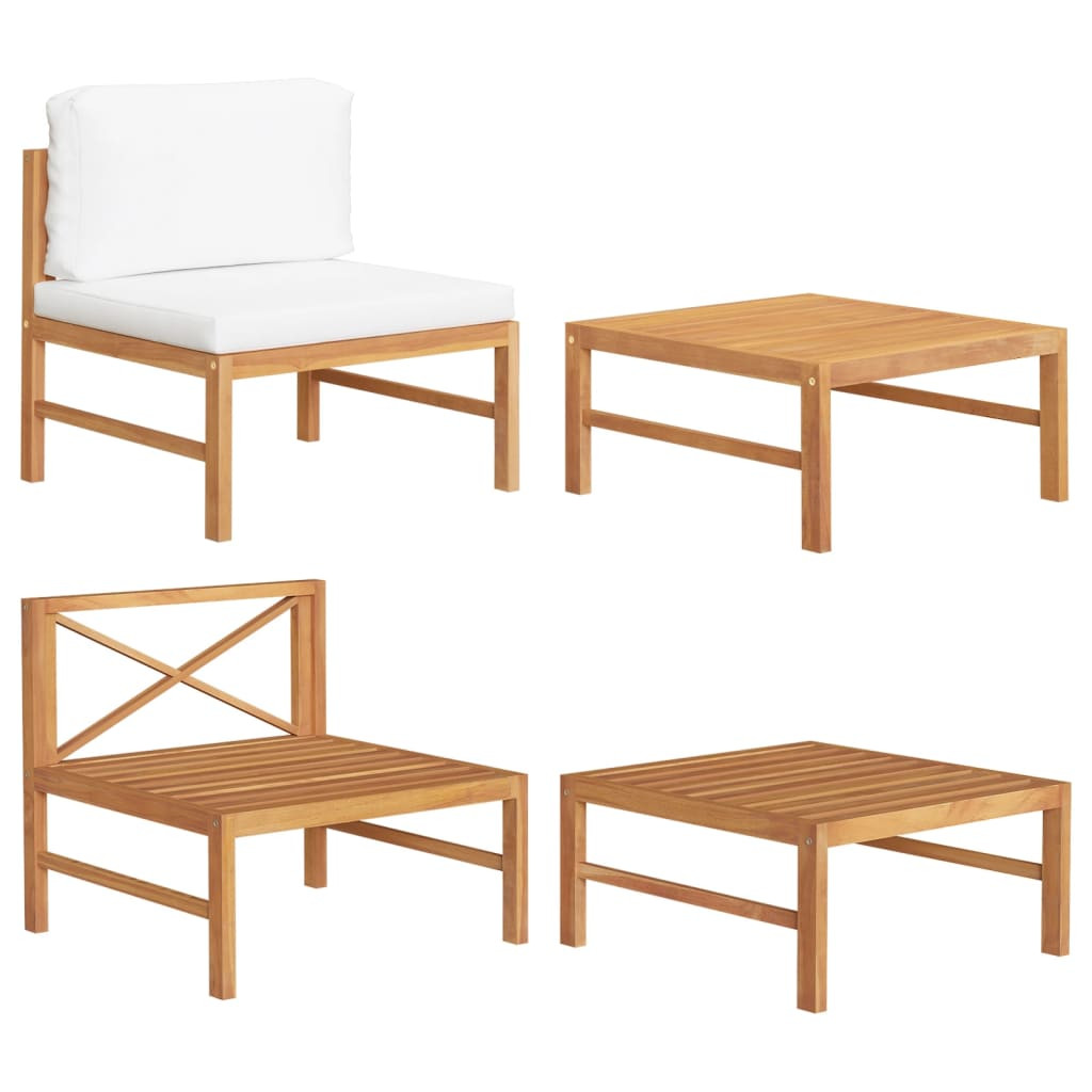 vidaXL 2-tlg. Garten-Lounge-Set mit Creme Kissen Teakholz