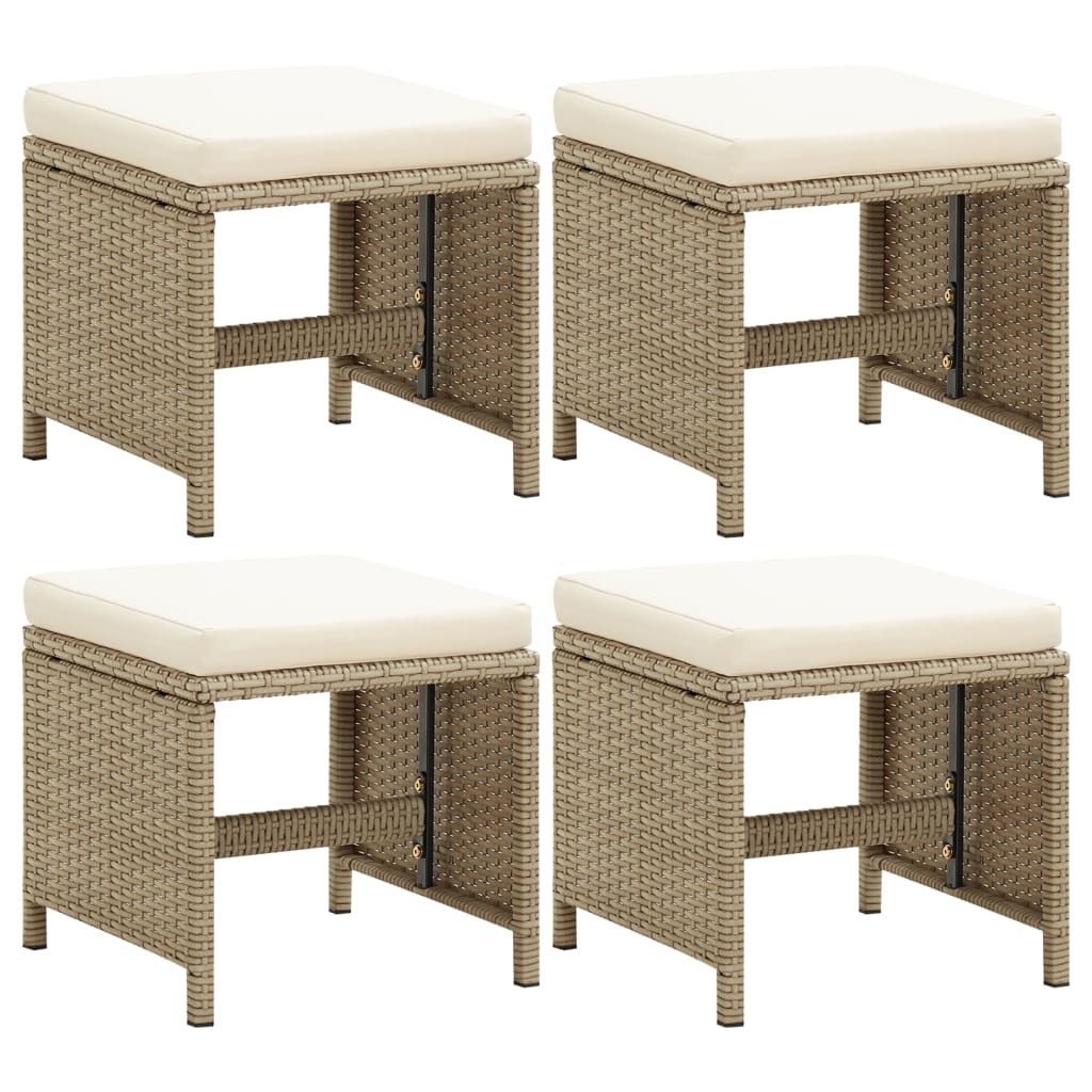 vidaXL Gartenhocker 4 Stk. mit Sitzkissen Poly Rattan Beige