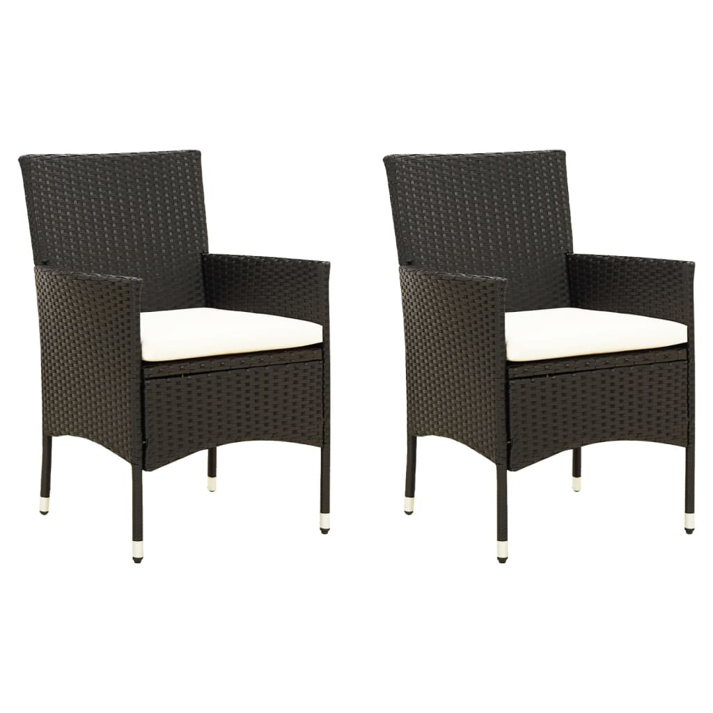 vidaXL Gartenstühle mit Kissen 2 Stk. Poly Rattan Schwarz