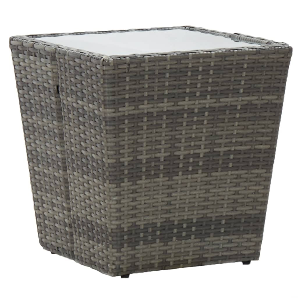 vidaXL Beistelltisch Grau 41,5x41,5x43 cm Poly Rattan und Hartglas