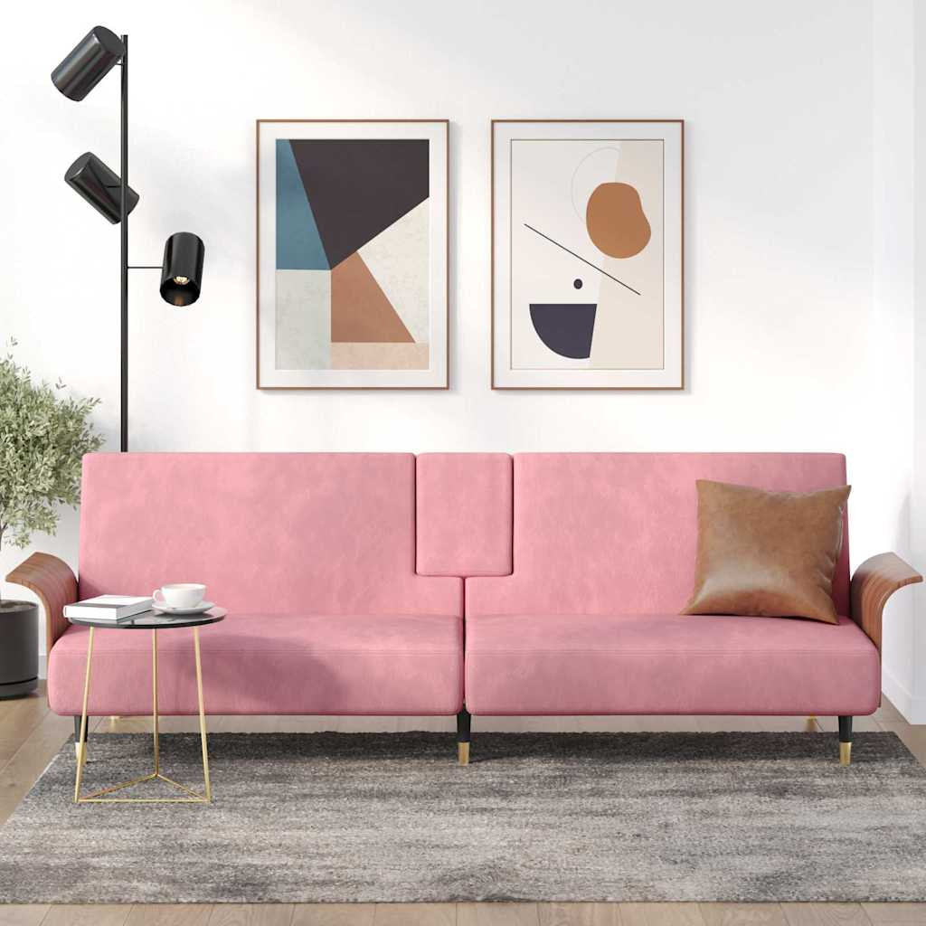 vidaXL Schlafsofa mit Getränkehaltern Rosa Samt