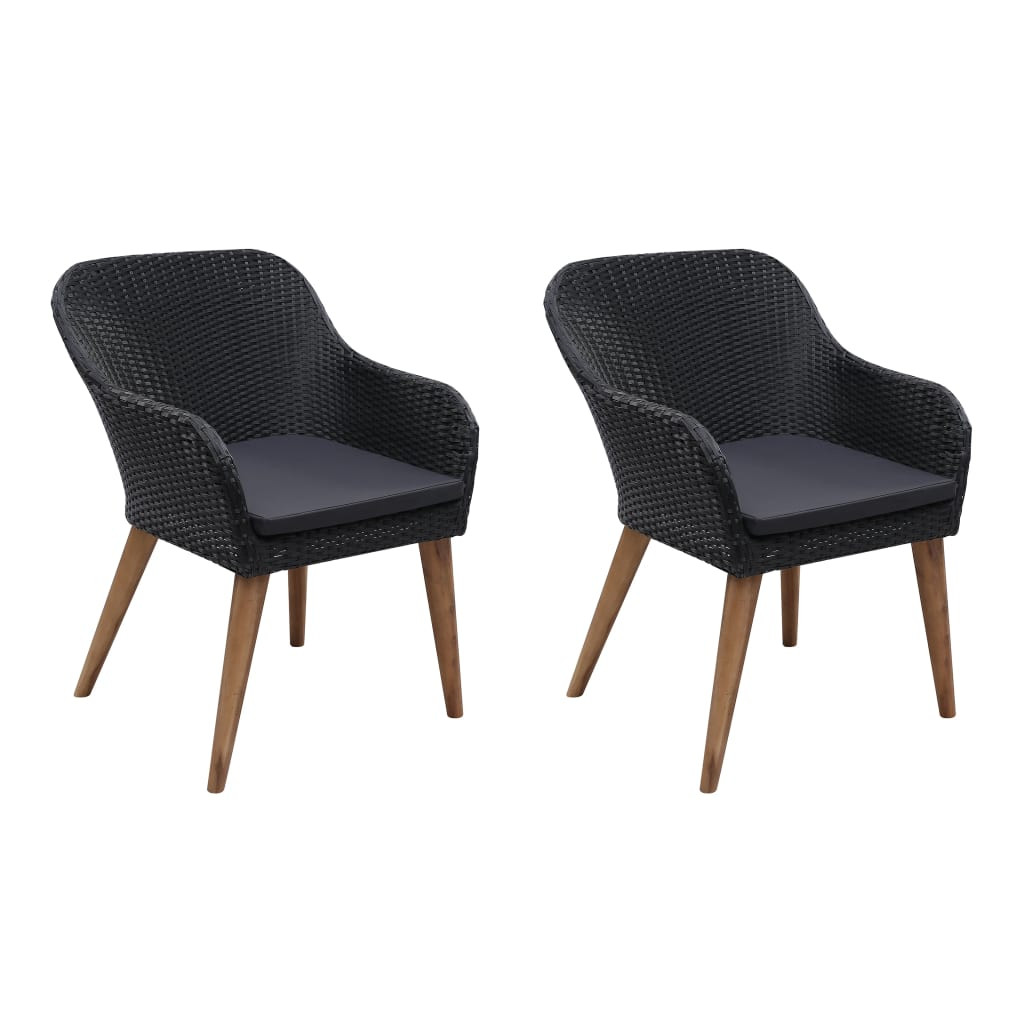 vidaXL Gartenstühle mit Polstern 2 Stk. Poly Rattan Schwarz