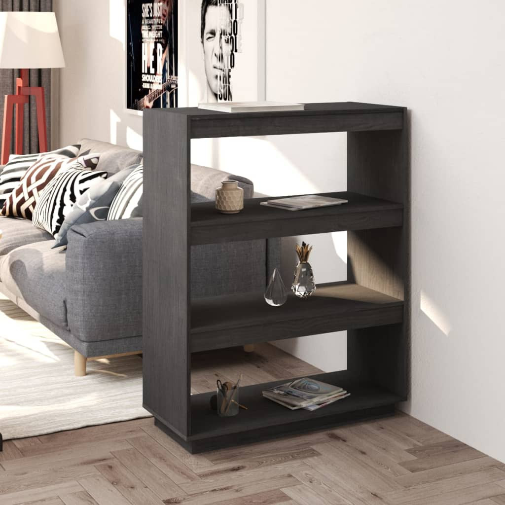 vidaXL Bücherregal/Raumteiler Grau 80x35x103 cm Massivholz Kiefer