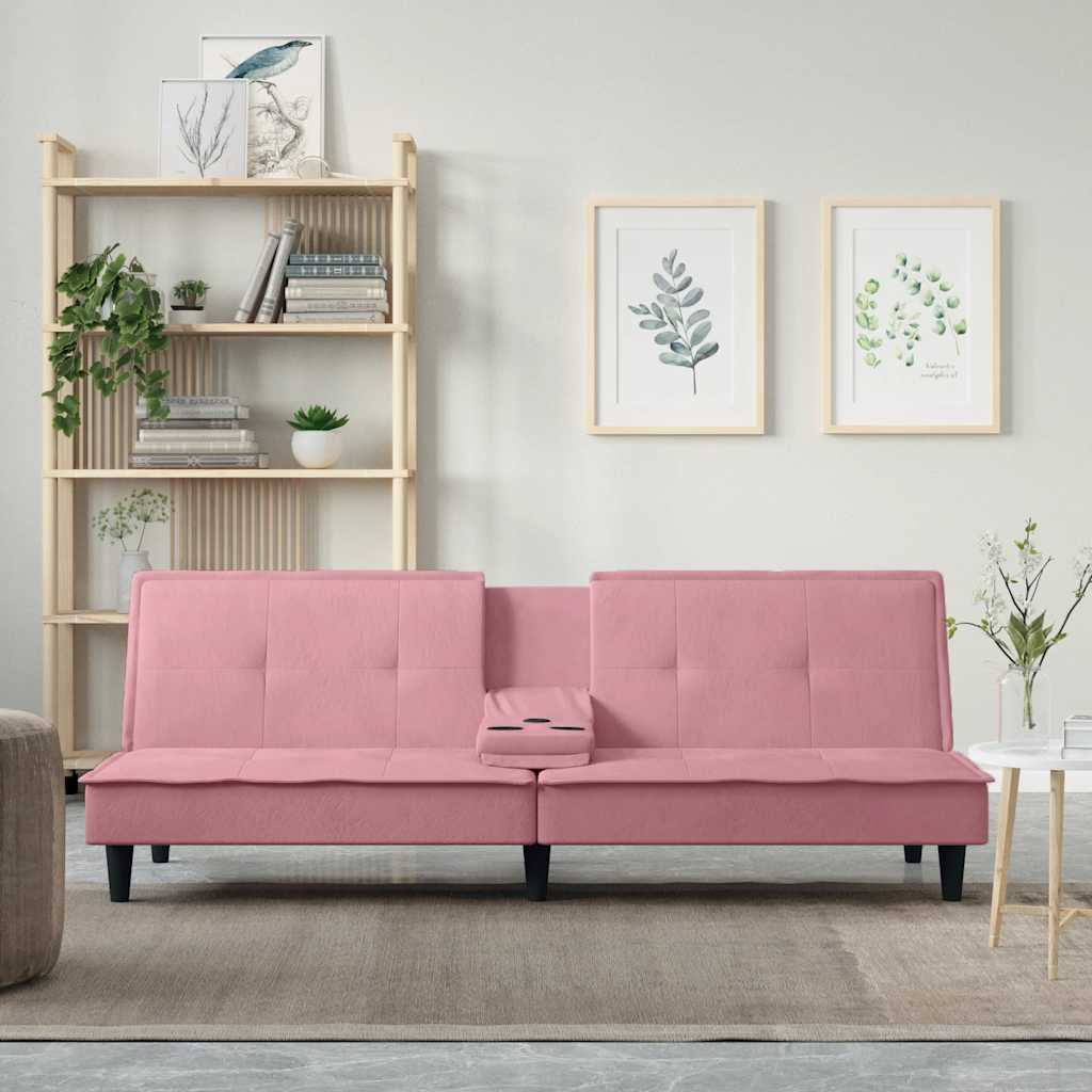 vidaXL Schlafsofa mit Getränkehaltern Rosa Samt