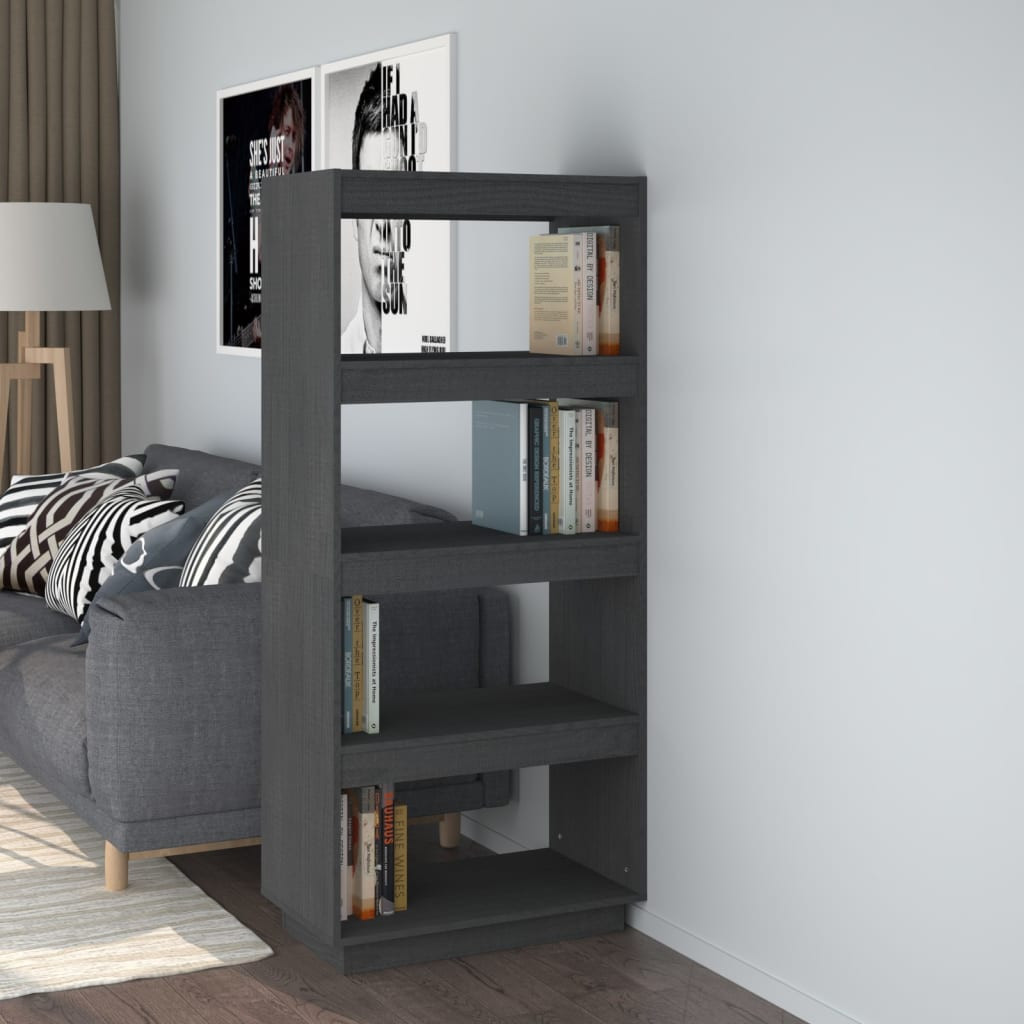 vidaXL Bücherregal/Raumteiler Grau 60x35x135 cm Massivholz Kiefer