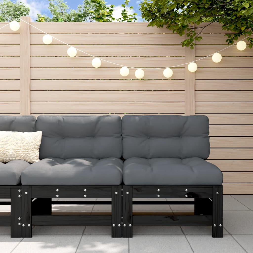vidaXL Mittelsofas mit Kissen 2 Stk. Schwarz Massivholz Kiefer