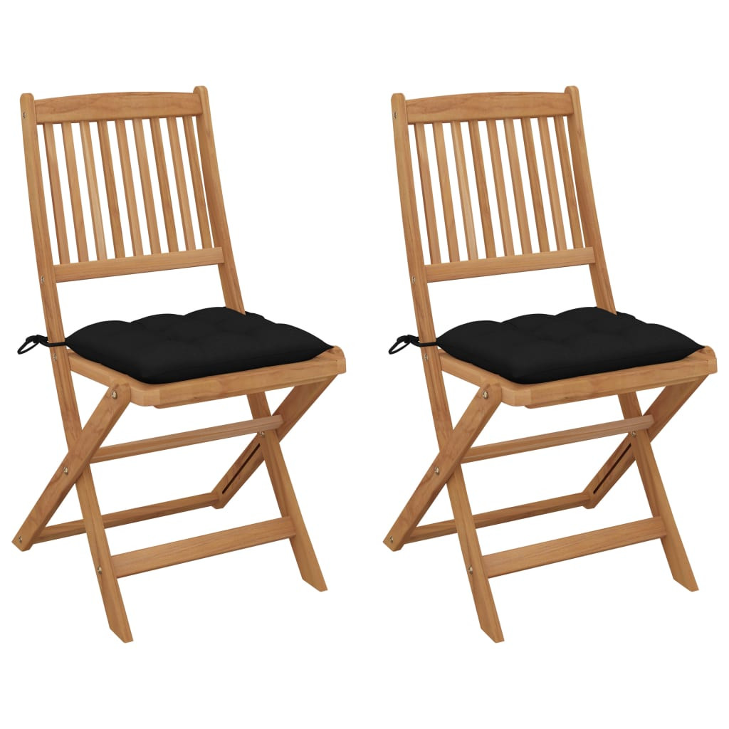 vidaXL Klappbare Gartenstühle 2 Stk. mit Kissen Massivholz Akazie
