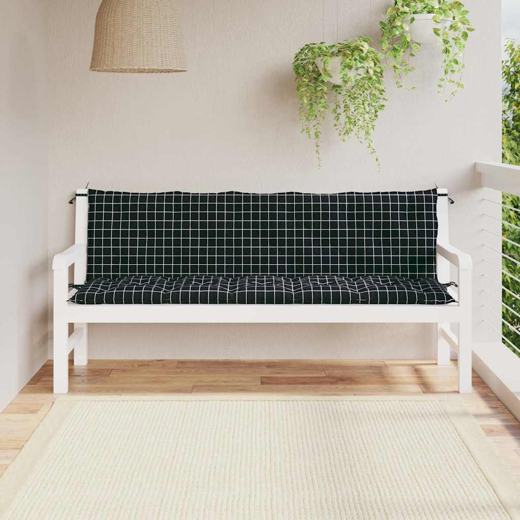 vidaXL Gartenbank-Auflagen 2 Stk. Schwarz Karomuster Oxford-Gewebe