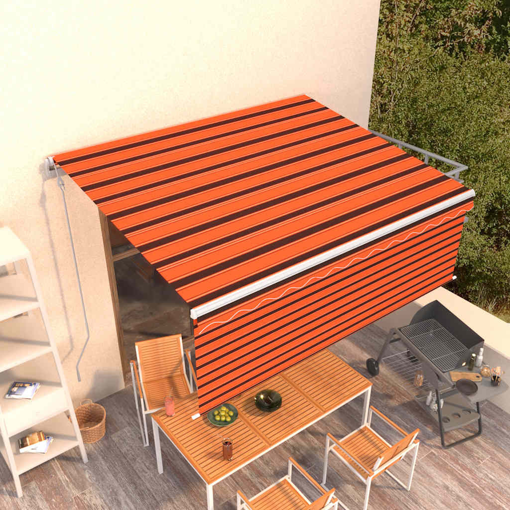 vidaXL Markise Automatisch Einziehbar mit Volant 4x3m Orange und Braun