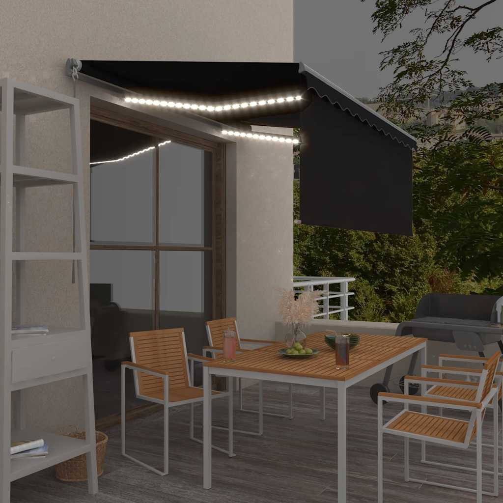 vidaXL Markise Manuell Einziehbar mit Rollo & LED 3x2,5 m Anthrazit