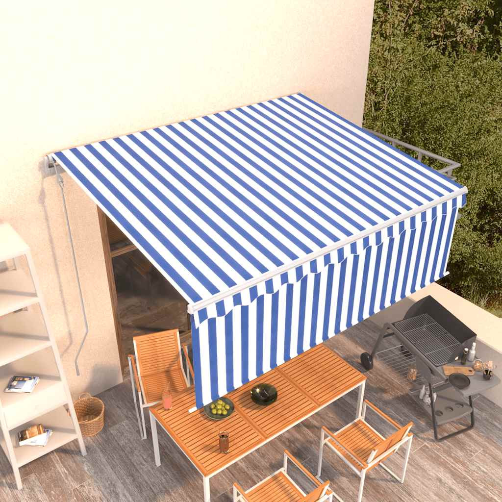 vidaXL Markise Automatisch Einziehbar mit Volant 4x3 m Blau und Weiß