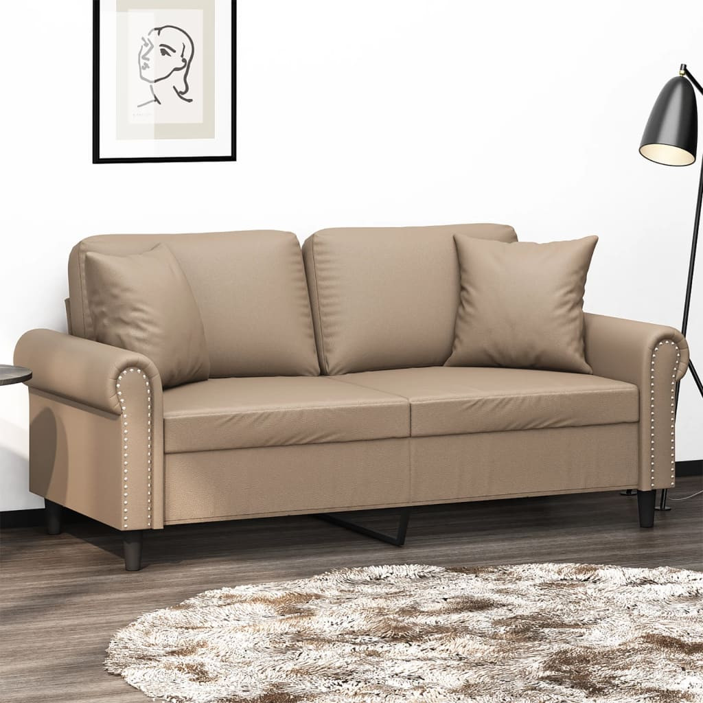 vidaXL 2-Sitzer-Sofa mit Zierkissen Cappuccino-Braun 140 cm Kunstleder