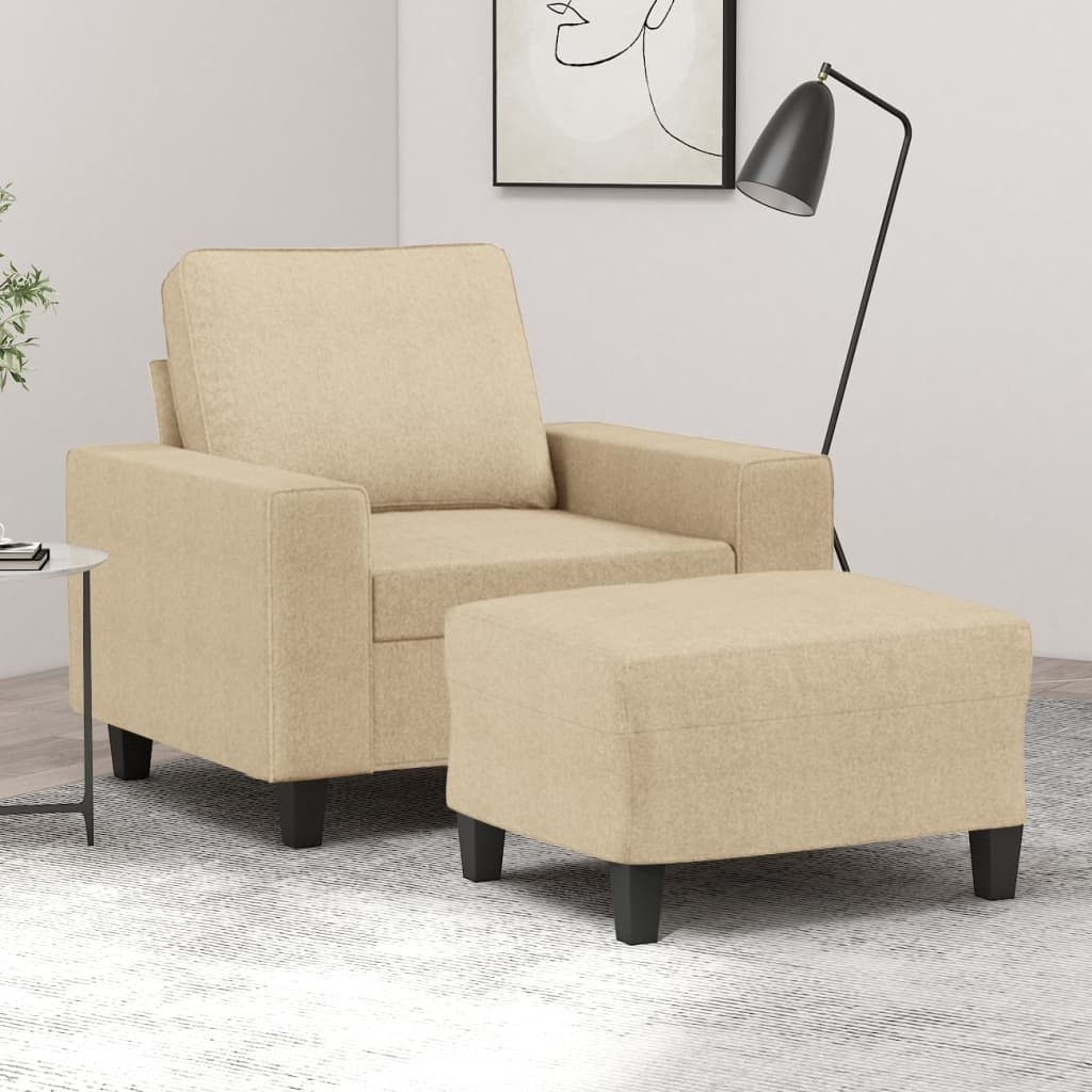 vidaXL Sessel mit Hocker Creme 60 cm Stoff