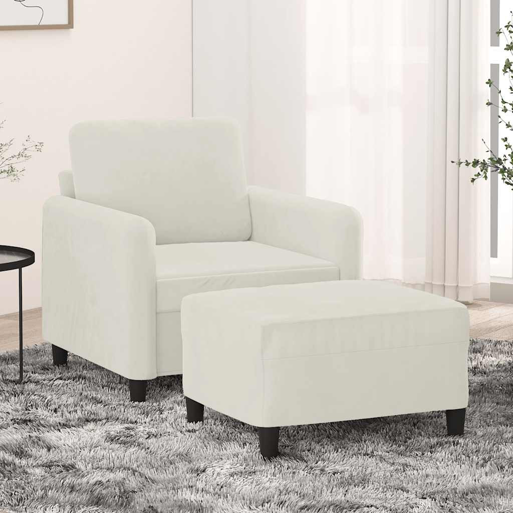 vidaXL Sessel mit Hocker Creme 60 cm Samt
