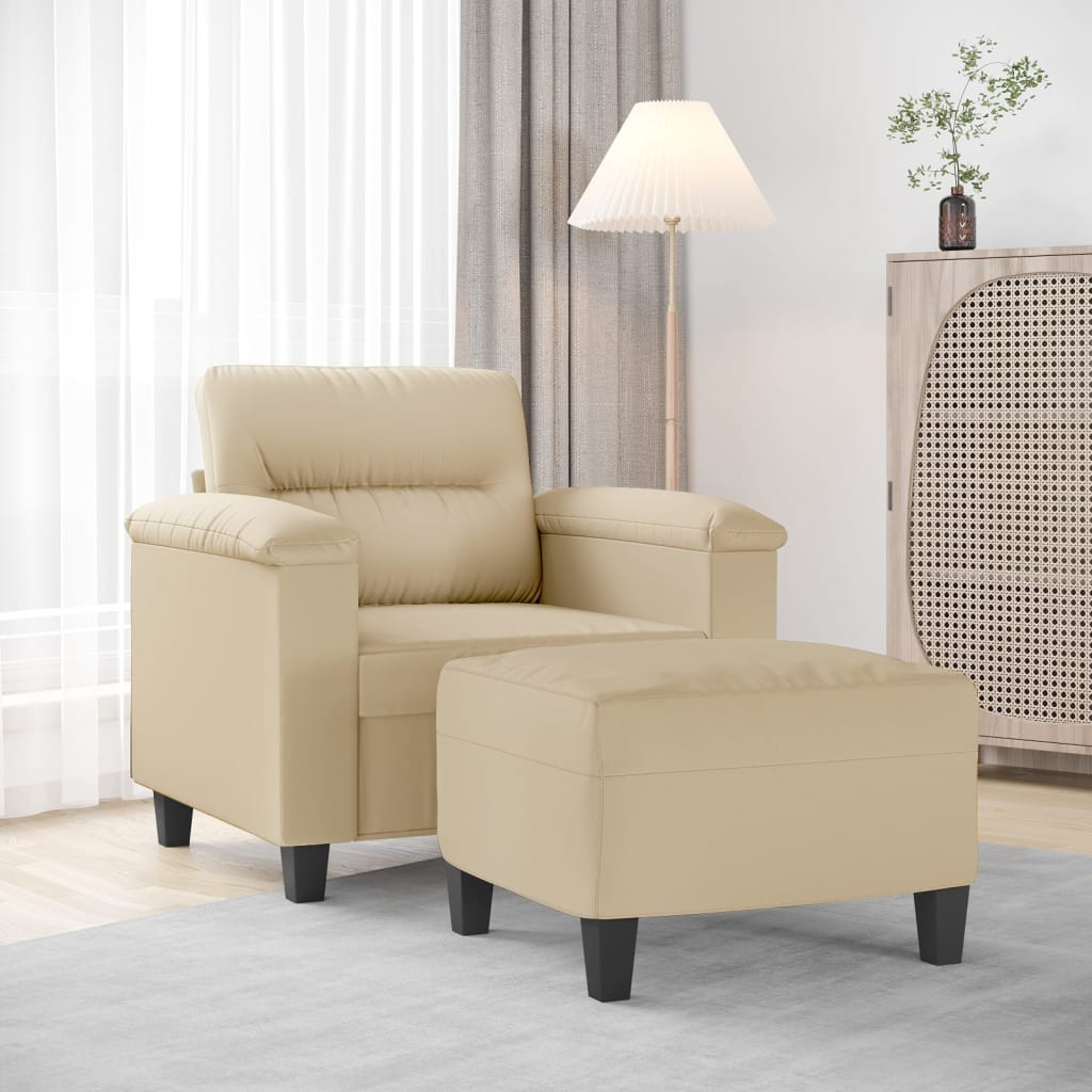 vidaXL Sessel mit Hocker Creme 60 cm Mikrofasergewebe