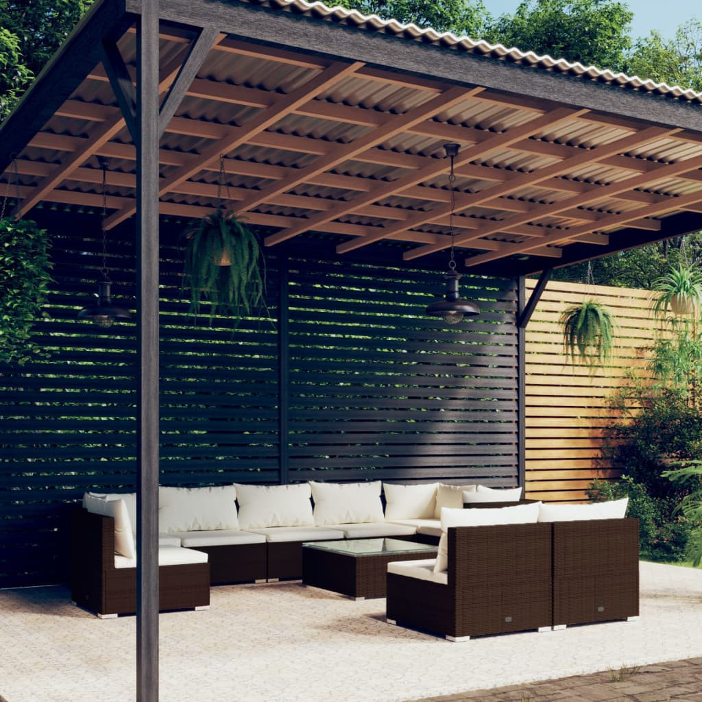 vidaXL 10-tlg. Garten-Lounge-Set mit Kissen Poly Rattan Braun