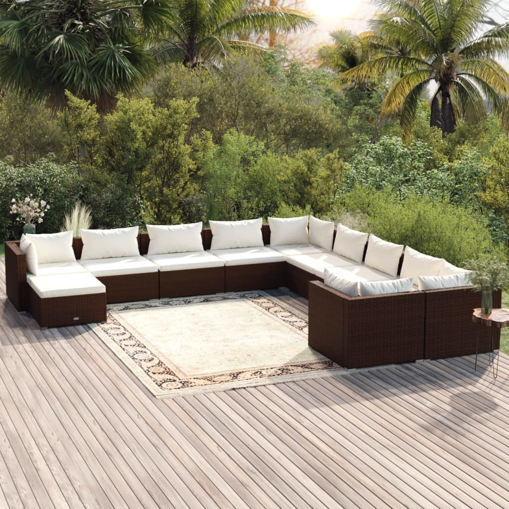 vidaXL 11-tlg. Garten-Lounge-Set mit Kissen Poly Rattan Braun