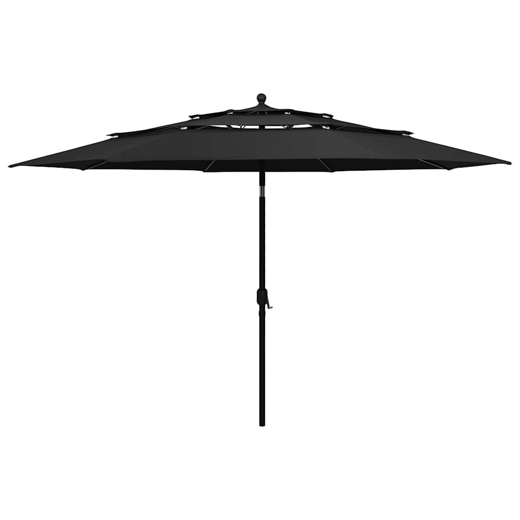 vidaXL Sonnenschirm mit Aluminium-Mast 3-lagig Schwarz 3,5 m