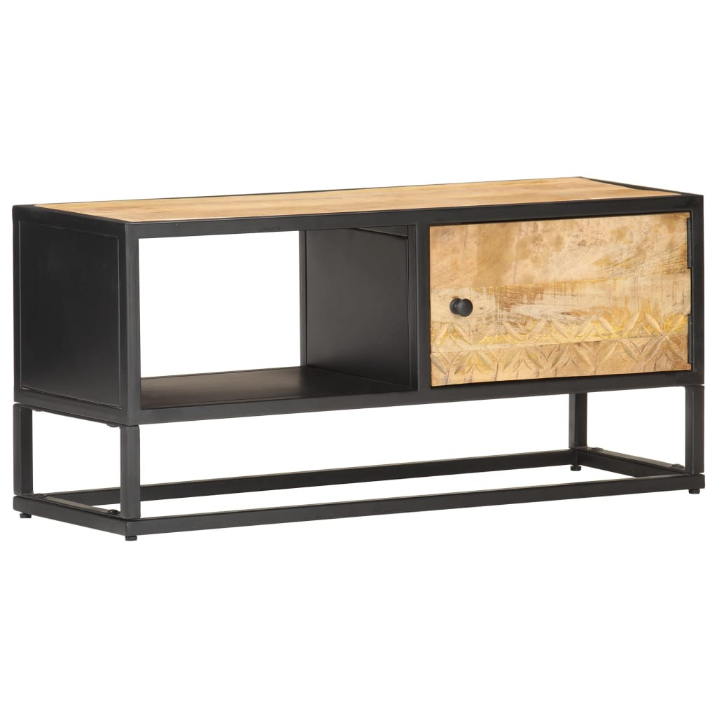 vidaXL TV-Schrank mit Geschnitzter Tür 90x30x40 cm Raues Mangoholz