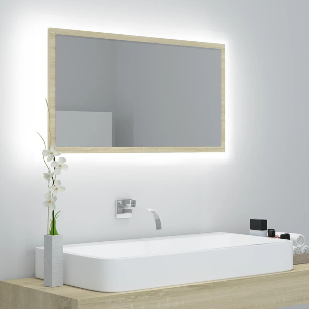 vidaXL LED-Badspiegel Sonoma-Eiche 80x8,5x37 cm Acryl