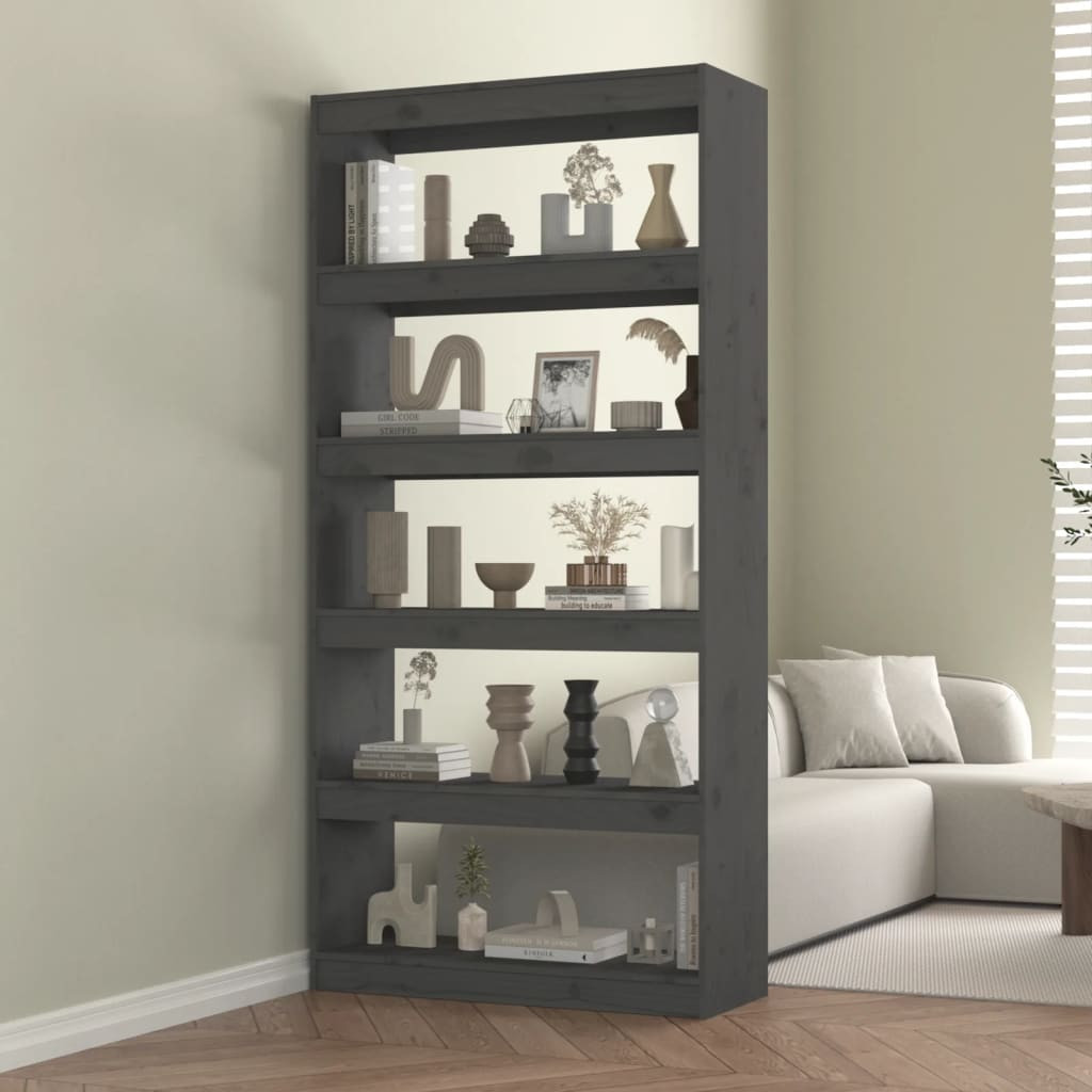 vidaXL Bücherregal/Raumteiler Grau 80x30x167,4 cm Massivholz Kiefer