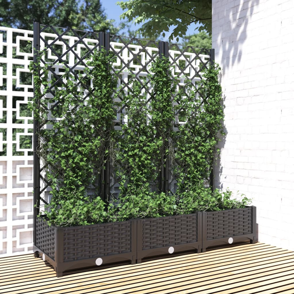 vidaXL Garten-Pflanzgefäß mit Spalier Schwarz 120 x 40 x 121,5 cm PP