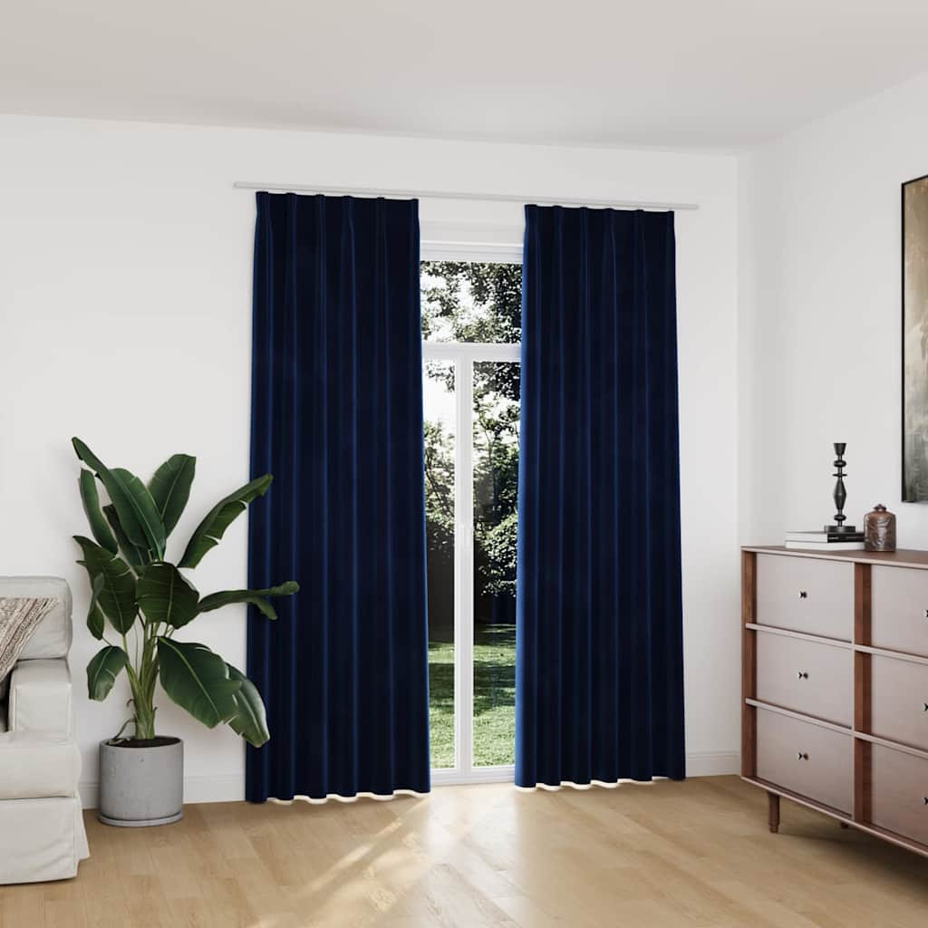 vidaXL Verdunkelungsvorhänge Haken 2 Stk. Samt Dunkelblau 140x225cm