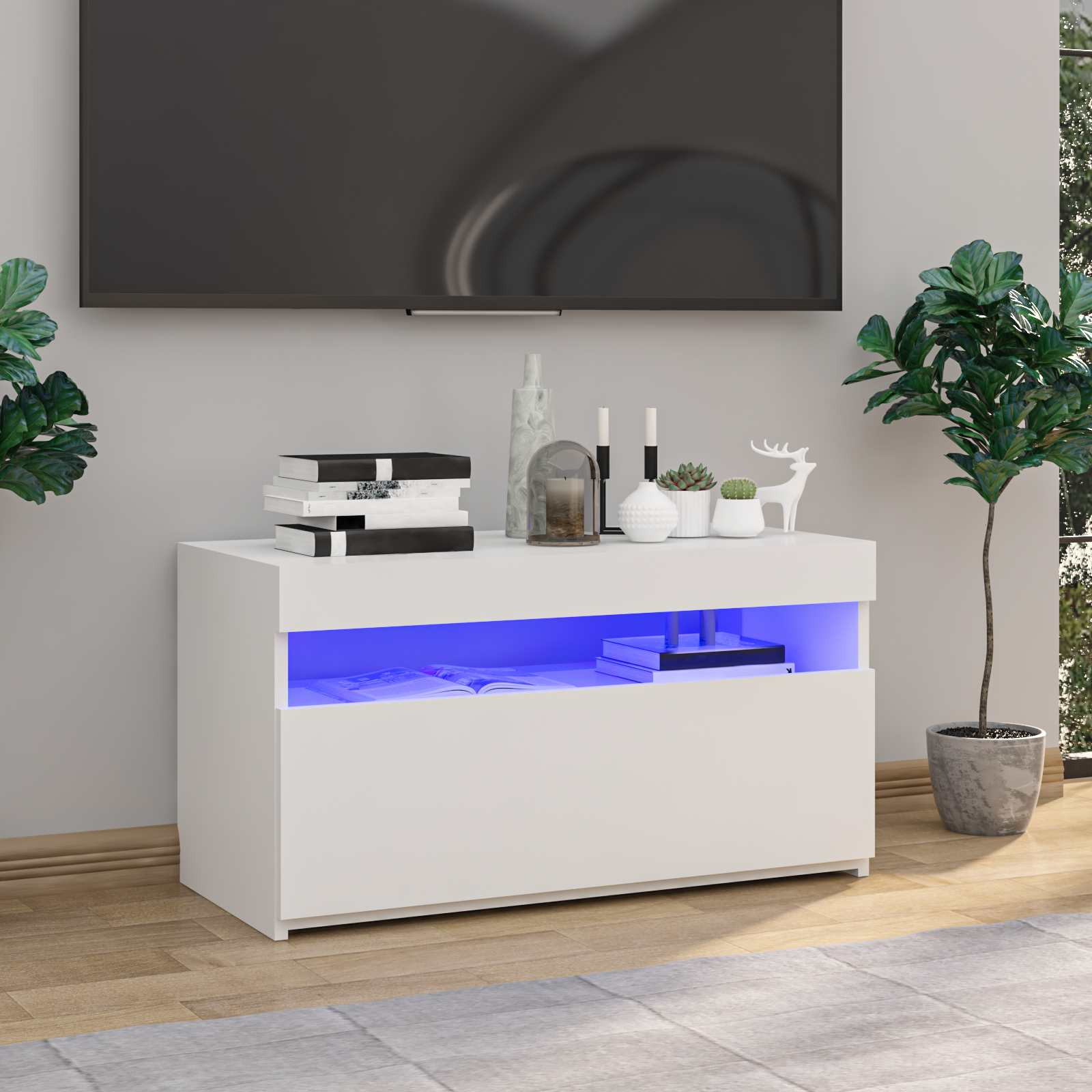 vidaXL TV-Schrank mit LED-Leuchten Hochglanz-Weiß 75x35x40 cm