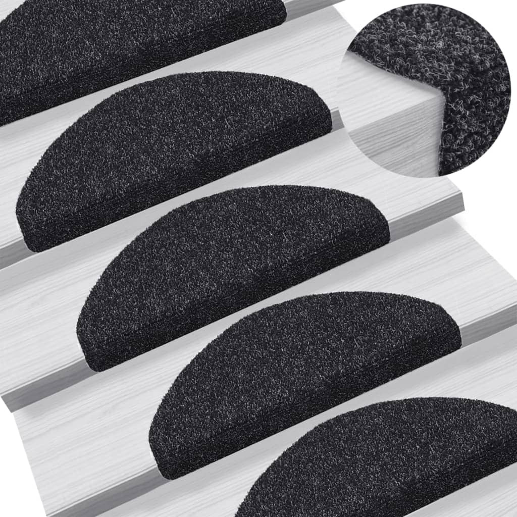 vidaXL Stufenmatten Selbstklebend 10 Stk. 65x21x4 cm Schwarz Halbrund Groß