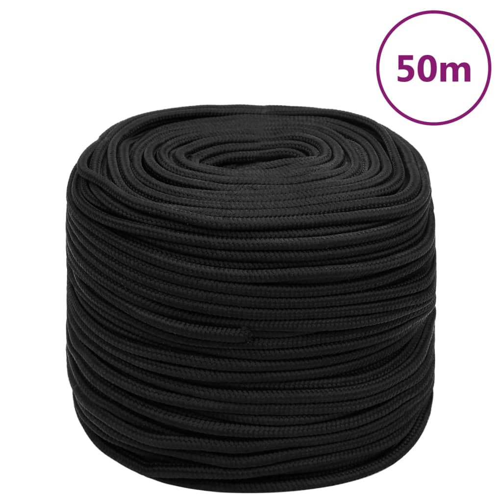 vidaXL Bootsseil Schwarz 6 mm 50 m Polypropylen