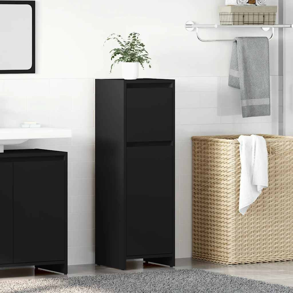 vidaXL Badezimmerschrank Schwarz 30x30x95 cm Holzwerkstoff