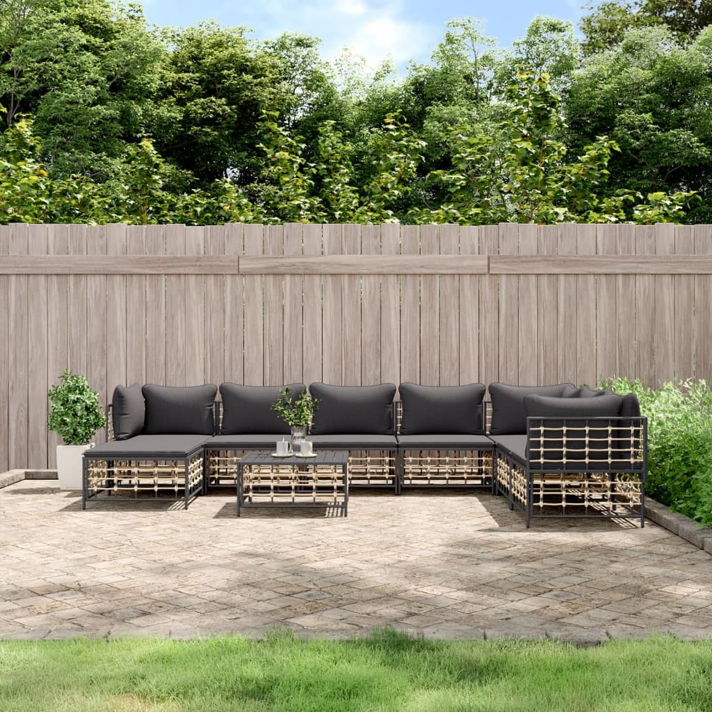 vidaXL 9-tlg. Garten-Lounge-Set mit Kissen Anthrazit Poly Rattan