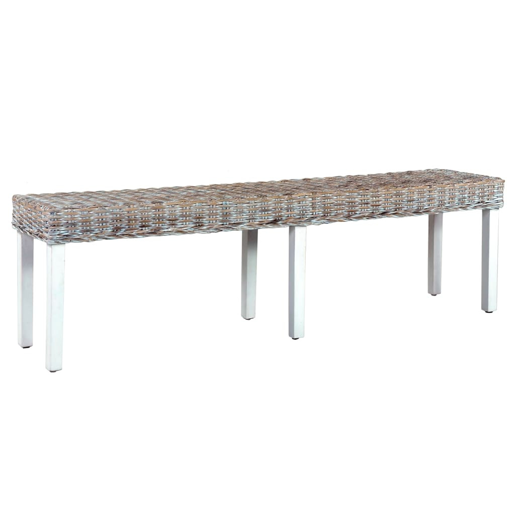 vidaXL Sitzbank 160 cm Weiß Natur Kubu-Rattan und Massivholz Mango
