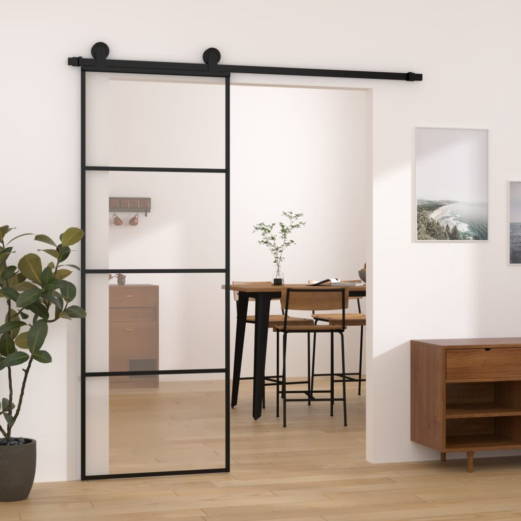 vidaXL Schiebetür mit Beschlag 76x205 cm ESG-Glas & Aluminium