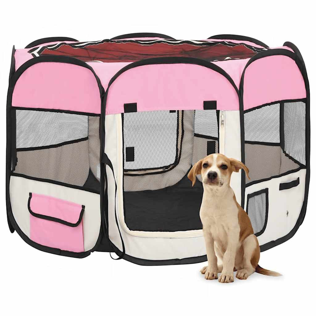 vidaXL Faltbarer Welpenlaufstall mit Tragetasche Rosa 90x90x58 cm