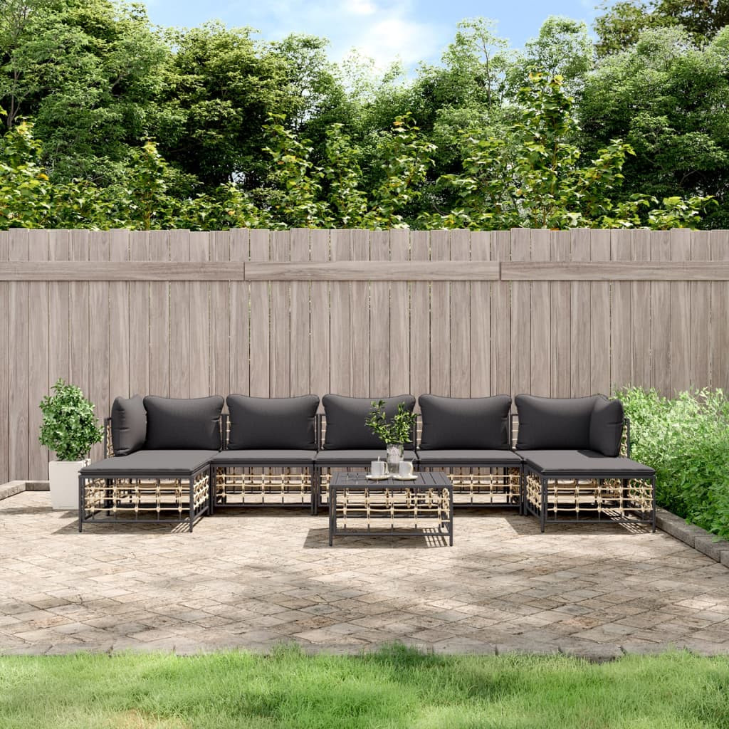 vidaXL 8-tlg. Garten-Lounge-Set mit Kissen Anthrazit Poly Rattan