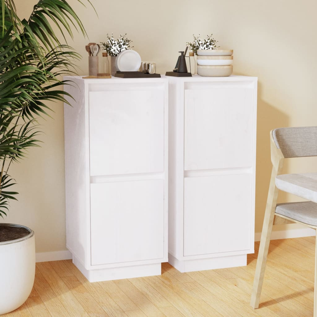 vidaXL Sideboards 2 Stk. Weiß 31,5x34x75 cm Massivholz Kiefer