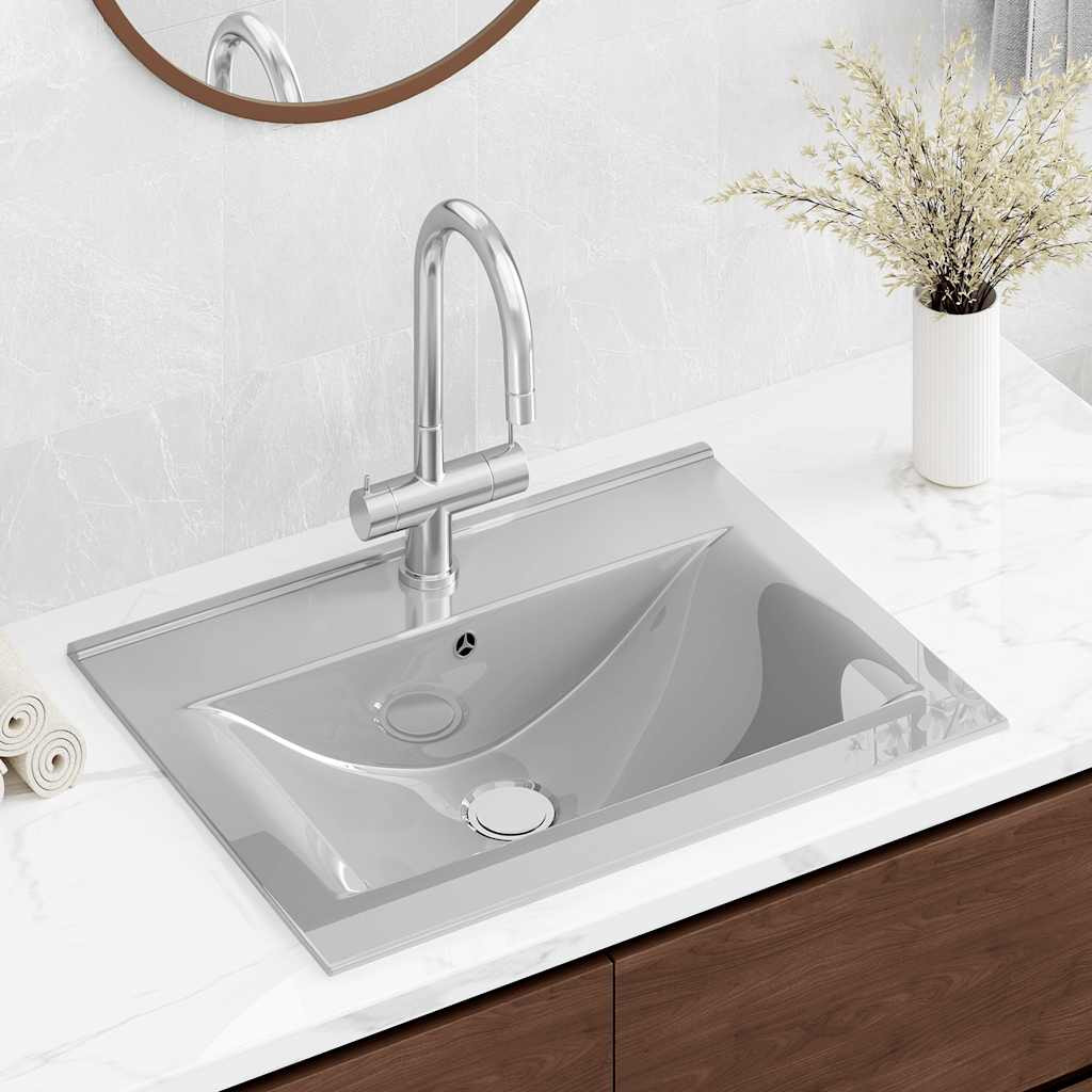 vidaXL Waschbecken mit Überlauf 60x46x16 cm Keramik Silbern