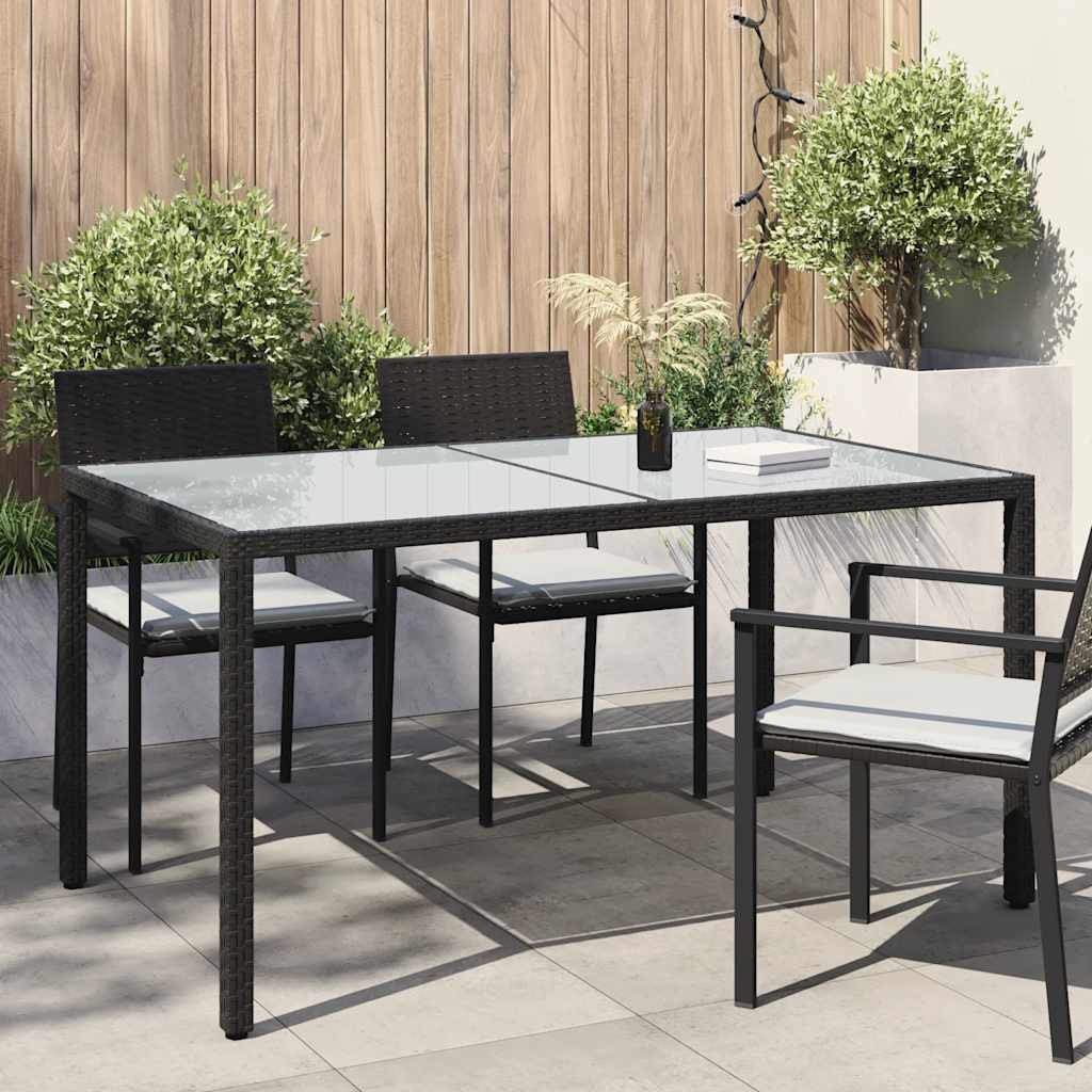 vidaXL Gartentisch 150x90x75 cm Gehärtetes Glas Poly Rattan Schwarz