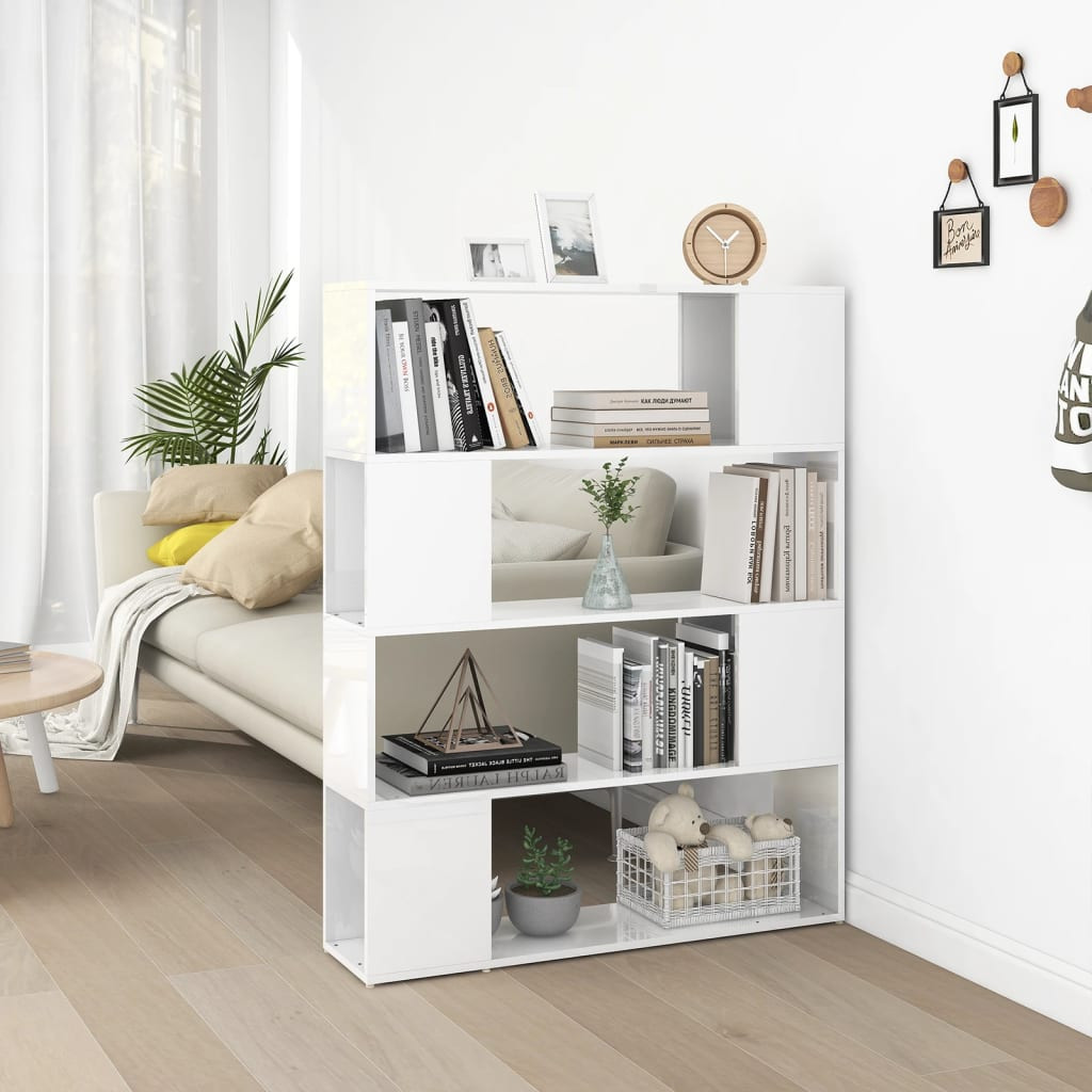vidaXL Bücherregal Raumteiler Hochglanz-Weiß 100x24x124 cm